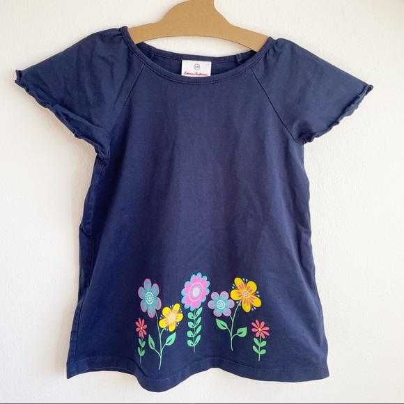 Hanna Andersson Size 6-7 Navy Flutter Sleeve Floral T-Shirt